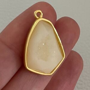 Opal Sparkly Druzy Tiny Small Dainty Pendant Charm, Glitter Stone for Necklace